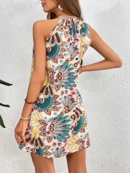 Printed Grecian Neck Mini Dress - adritiX