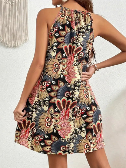 Printed Grecian Neck Mini Dress - adritiX