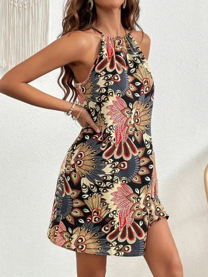 Printed Grecian Neck Mini Dress - adritiX
