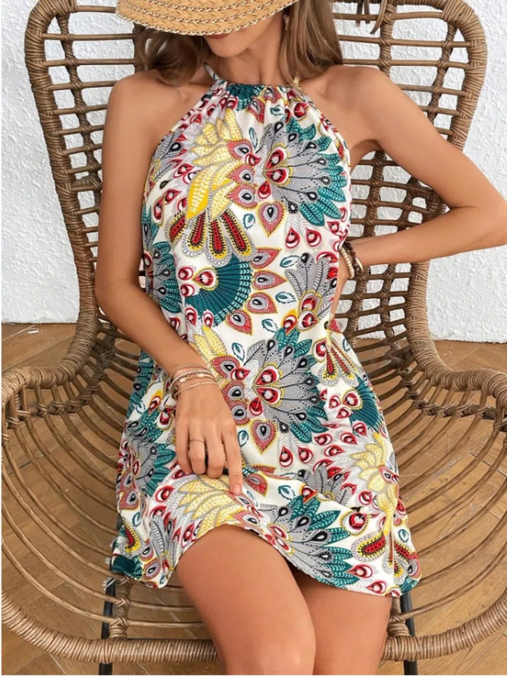 Printed Grecian Neck Mini Dress - adritiX