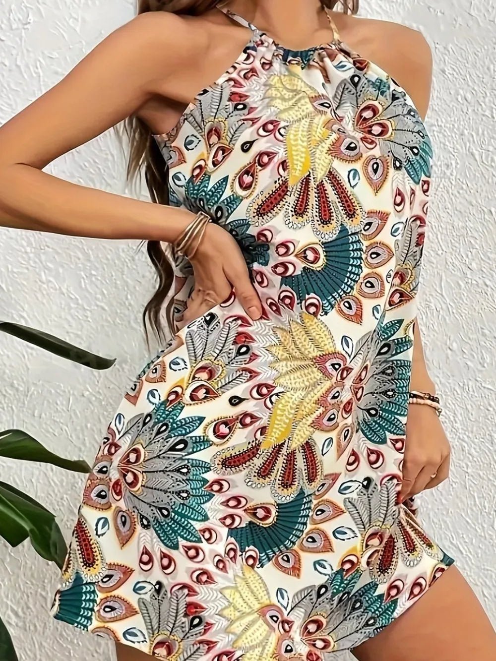 Printed Grecian Neck Mini Dress - adritiX