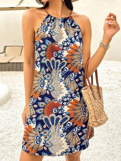 Printed Grecian Neck Mini Dress - adritiX