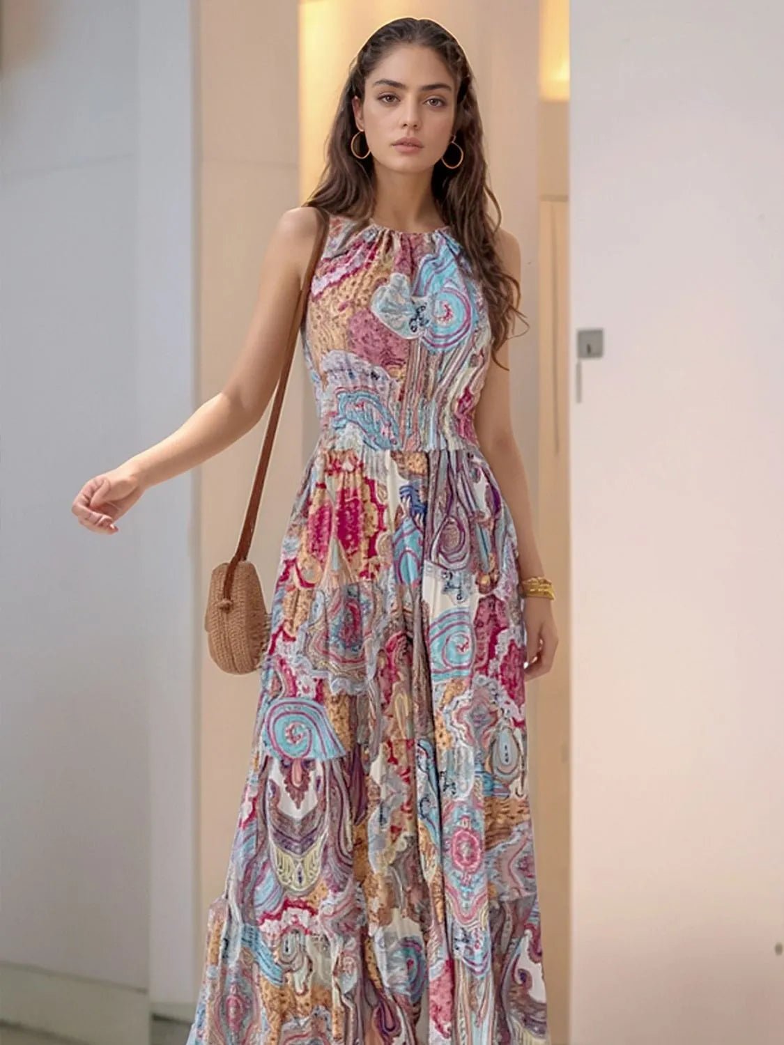 Printed Halter Neck Maxi Dress - adritiX
