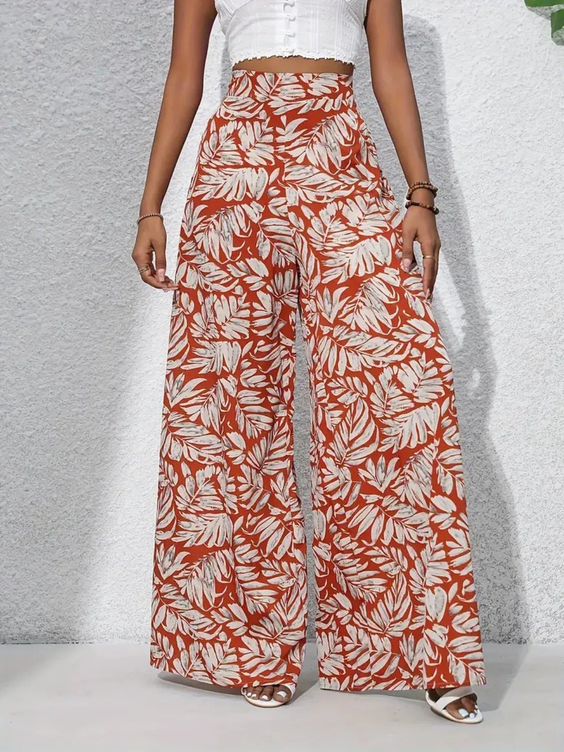 Printed High Waist Wide Leg Pants - adritiX
