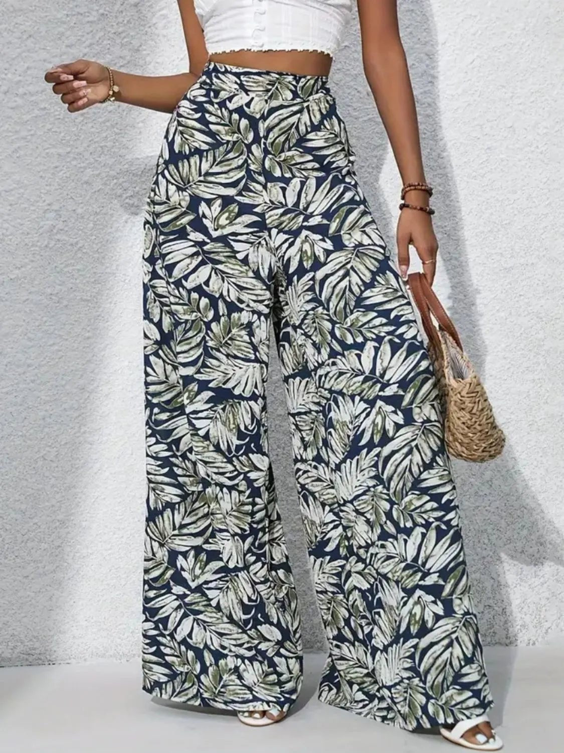 Printed High Waist Wide Leg Pants - adritiX
