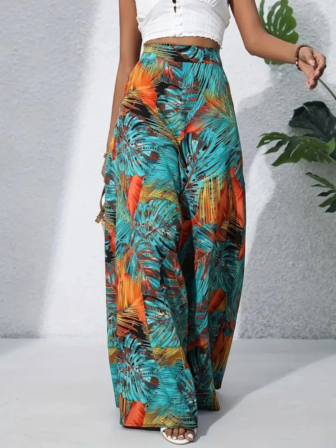 Printed High Waist Wide Leg Pants - adritiX