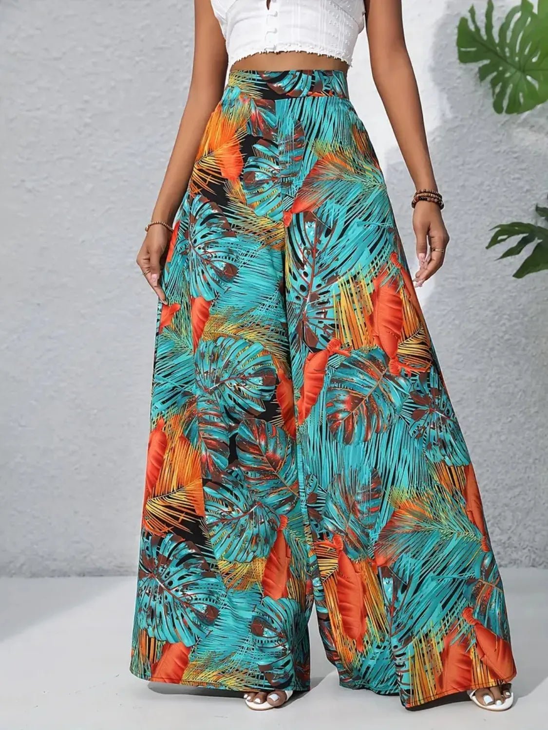 Printed High Waist Wide Leg Pants - adritiX