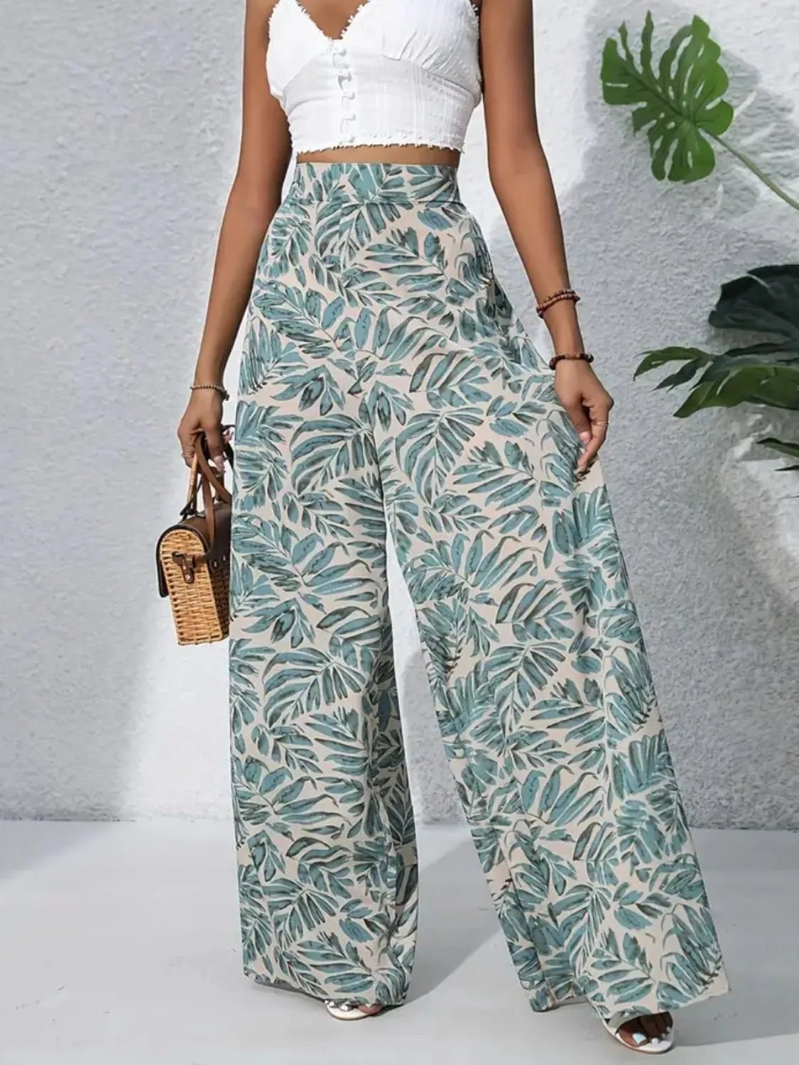 Printed High Waist Wide Leg Pants - adritiX