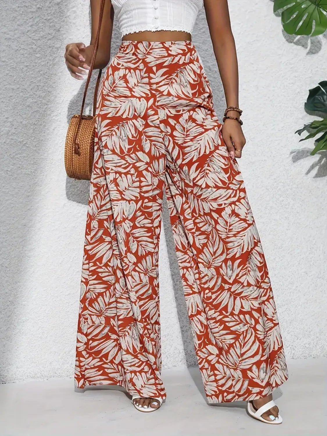 Printed High Waist Wide Leg Pants - adritiX