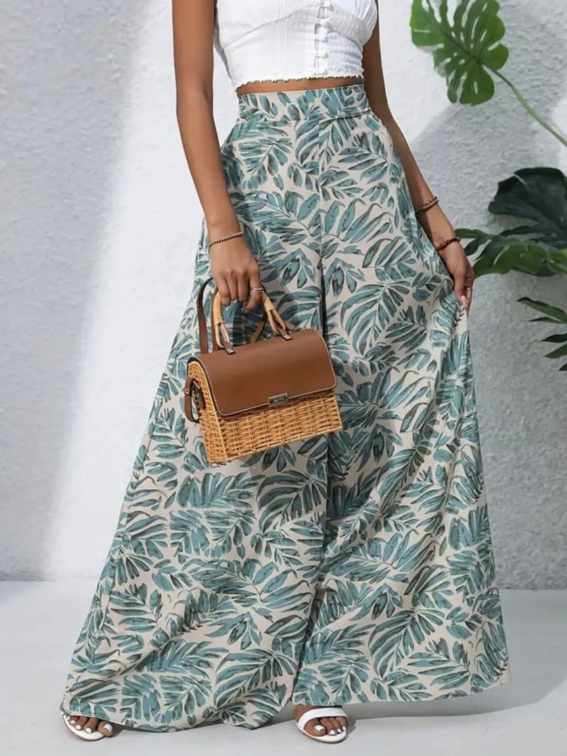 Printed High Waist Wide Leg Pants - adritiX