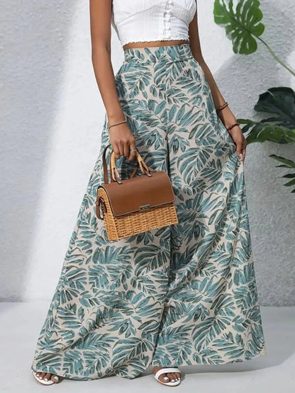 Printed High Waist Wide Leg Pants - adritiX