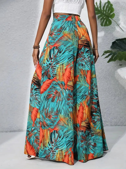 Printed High Waist Wide Leg Pants - adritiX