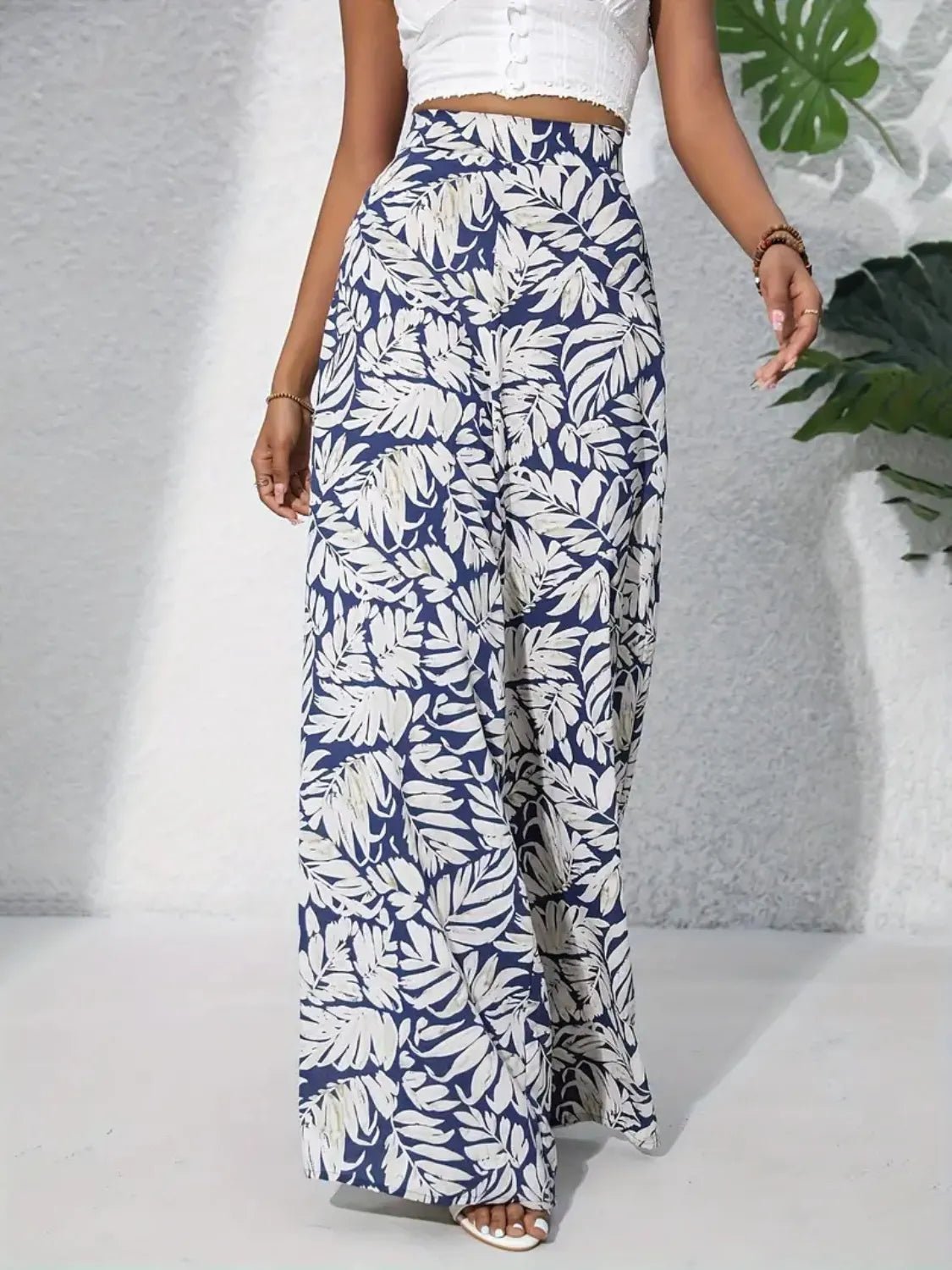 Printed High Waist Wide Leg Pants - adritiX