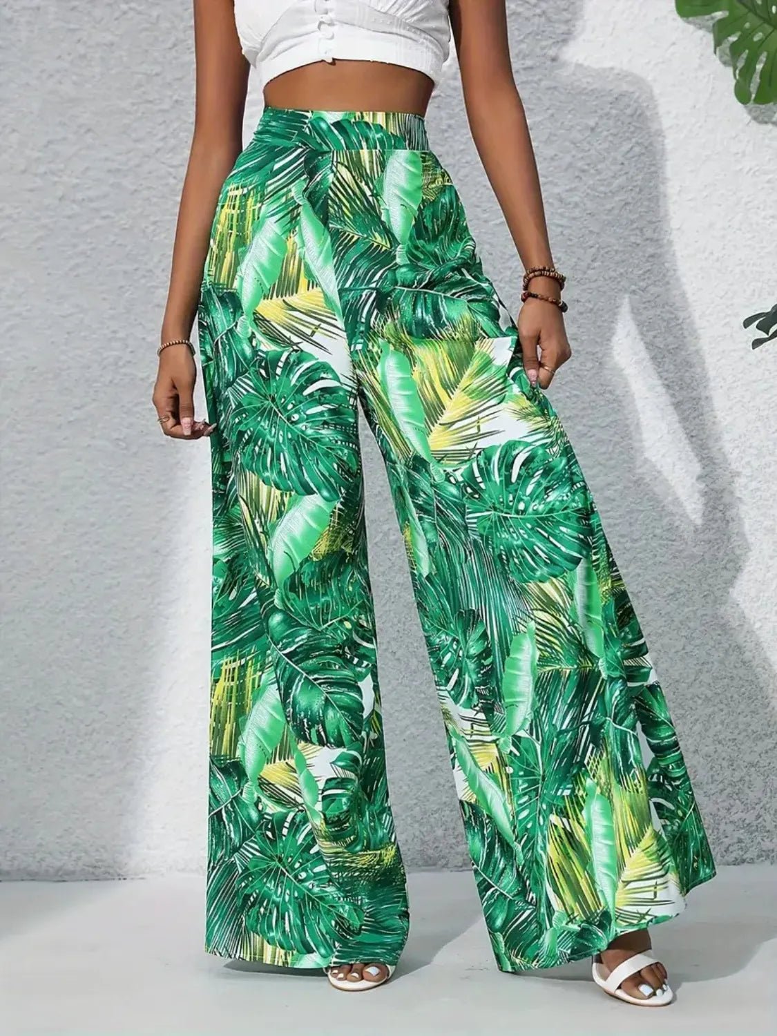 Printed High Waist Wide Leg Pants - adritiX