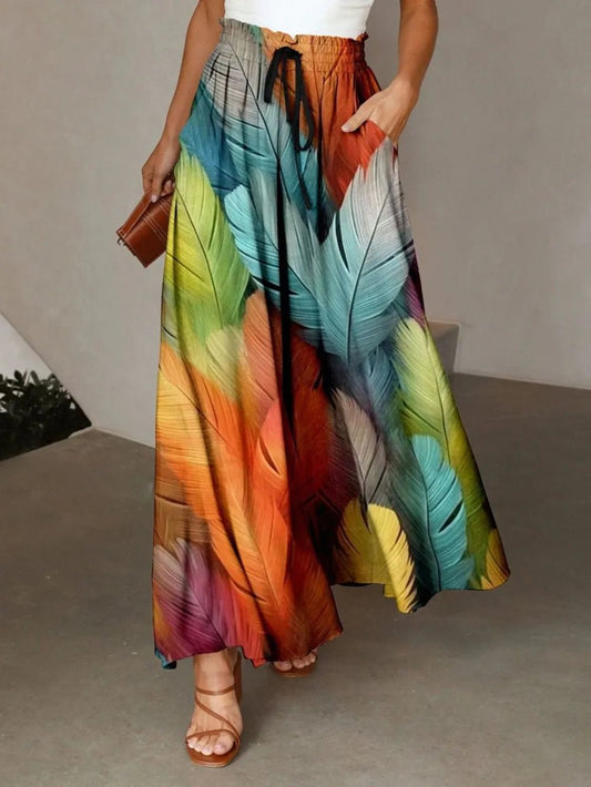 Printed Maxi Skirt with Pockets - adritiX