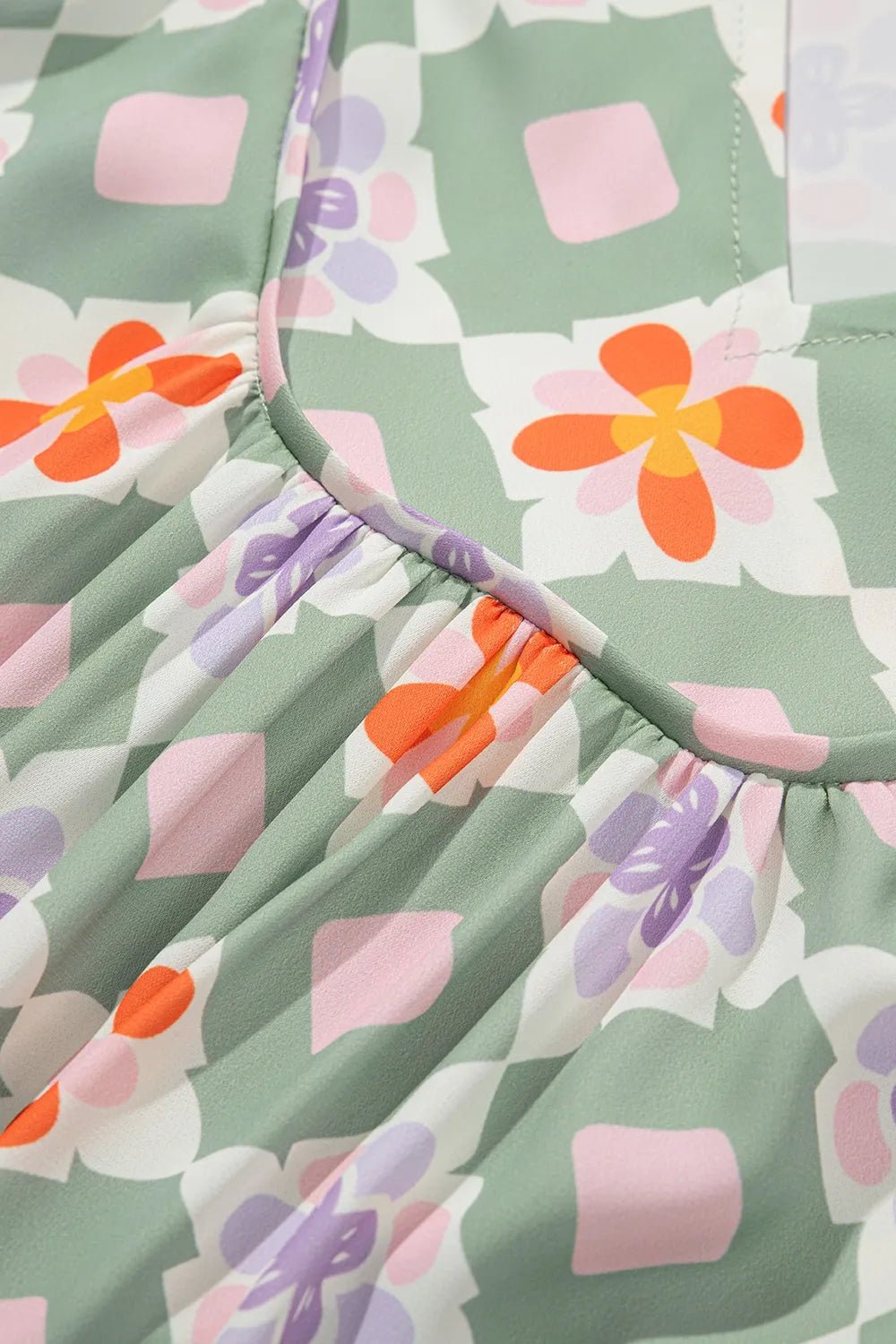 Printed Notched 3/4 Balloon Sleeves Loose Dress - adritiX