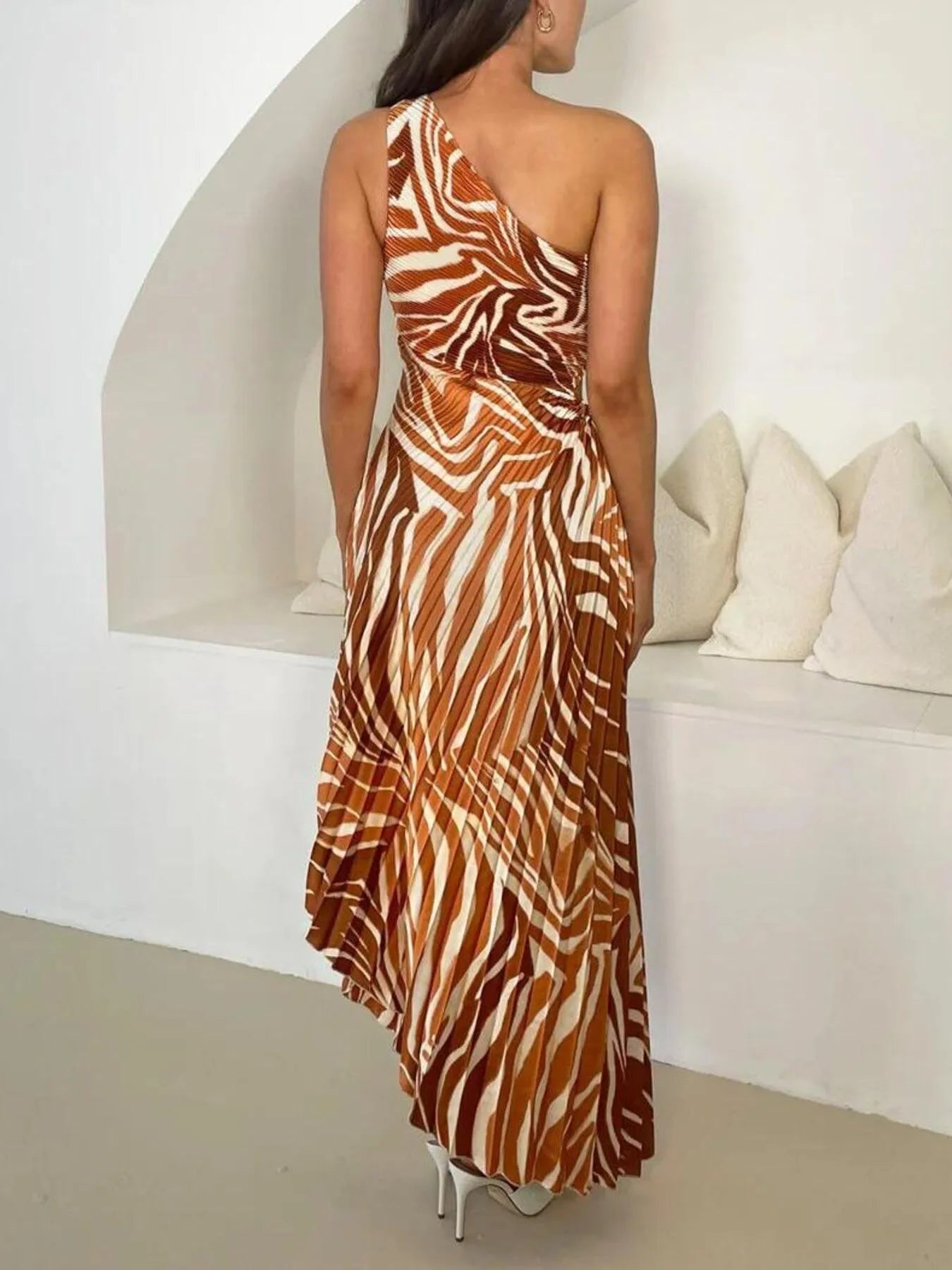 Printed One Shoulder Asymmetrical Maxi Dress - adritiX