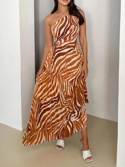 Printed One Shoulder Asymmetrical Maxi Dress - adritiX
