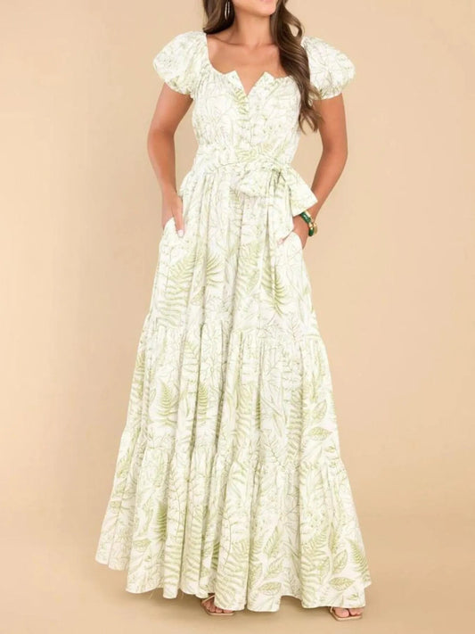 Printed Puff Sleeve Maxi Dress - adritiX