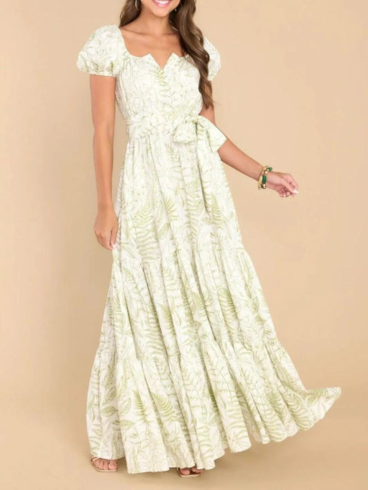 Printed Puff Sleeve Maxi Dress - adritiX