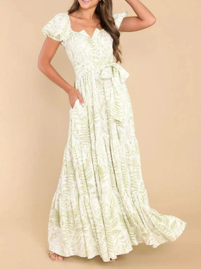 Printed Puff Sleeve Maxi Dress - adritiX