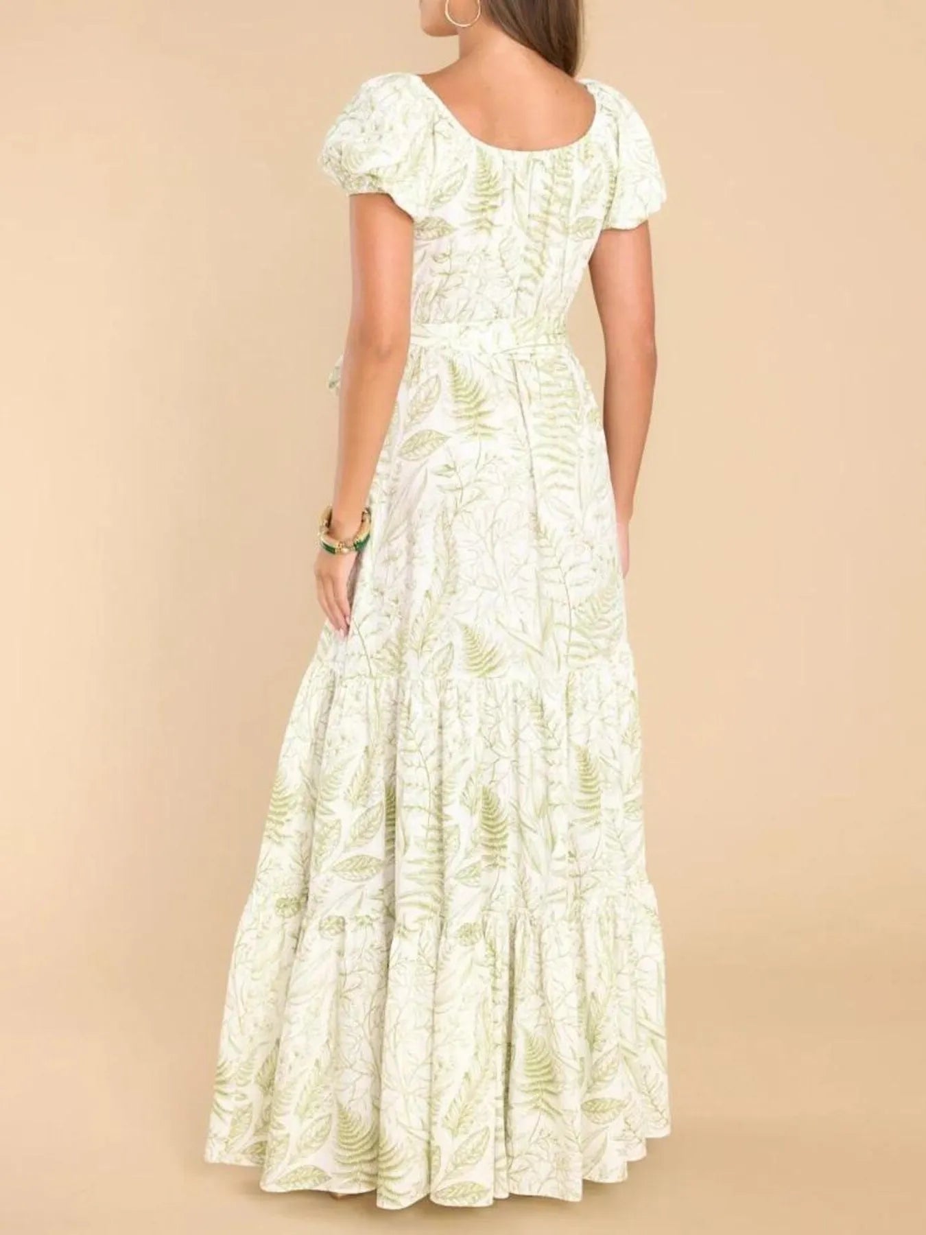 Printed Puff Sleeve Maxi Dress - adritiX
