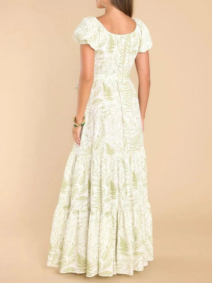 Printed Puff Sleeve Maxi Dress - adritiX