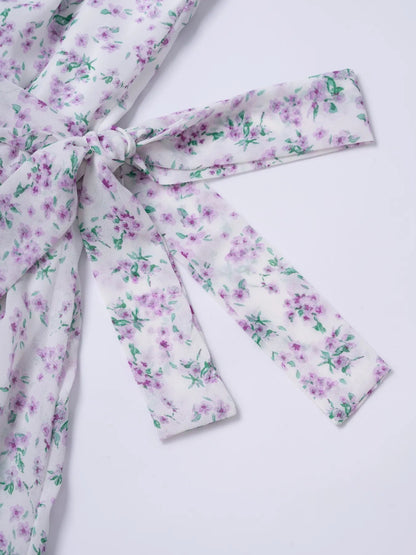 Printed Round Neck Long Sleeve Midi Dress - adritiX