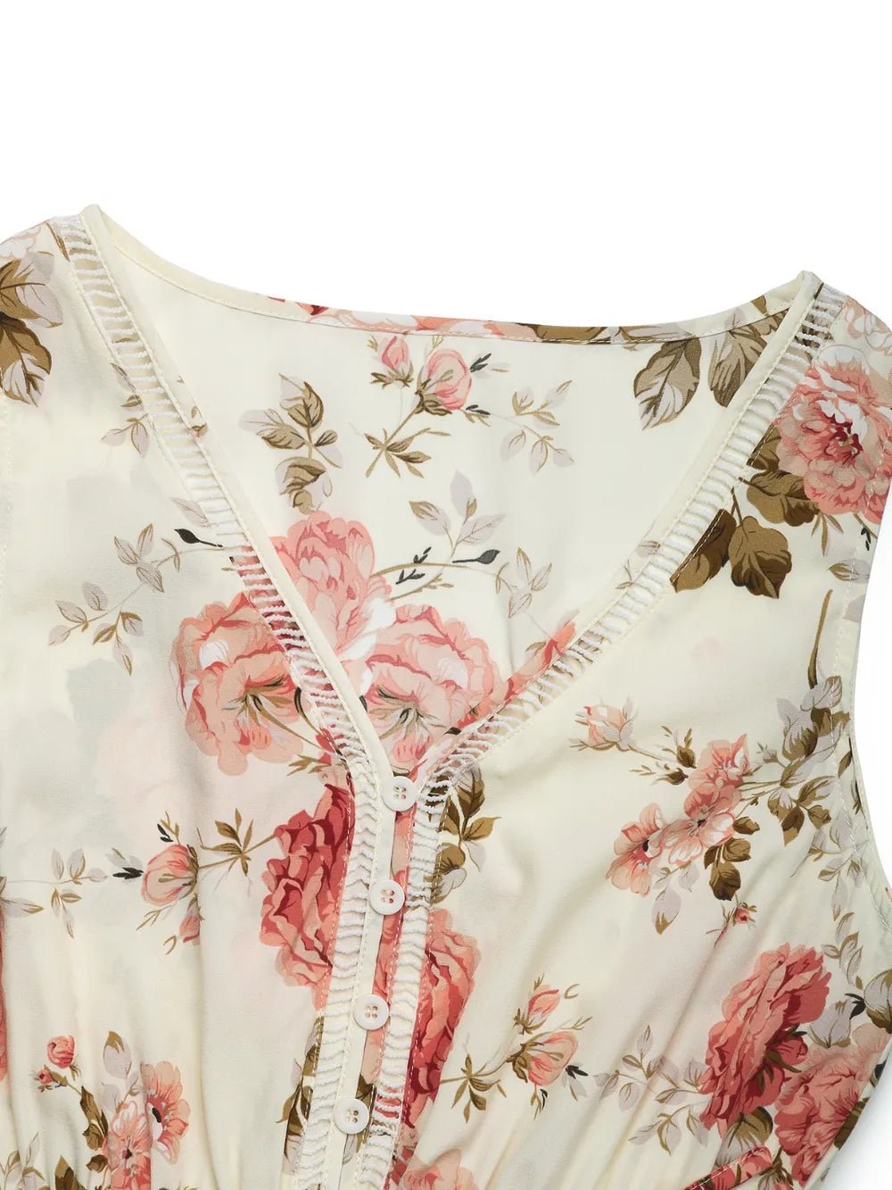 Printed Ruffled Hem V - Neck Sleeveless Dress - adritiX