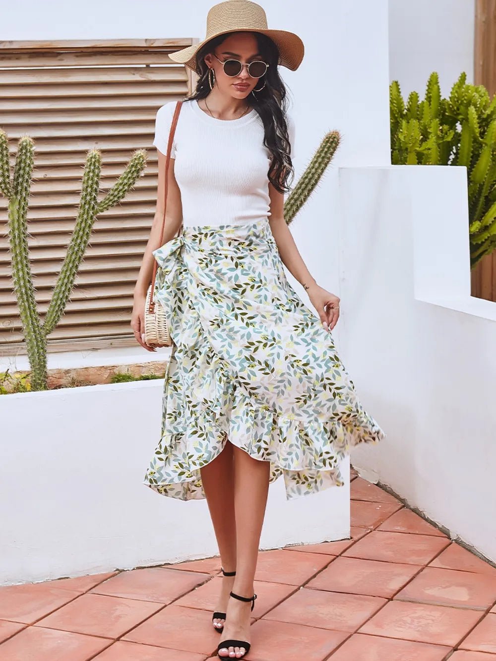Printed Ruffled Midi Skirt - adritiX