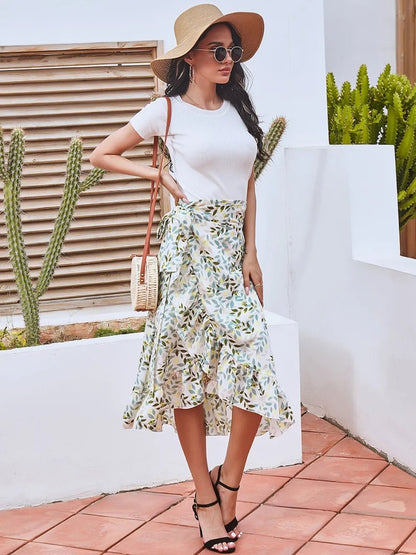 Printed Ruffled Midi Skirt - adritiX