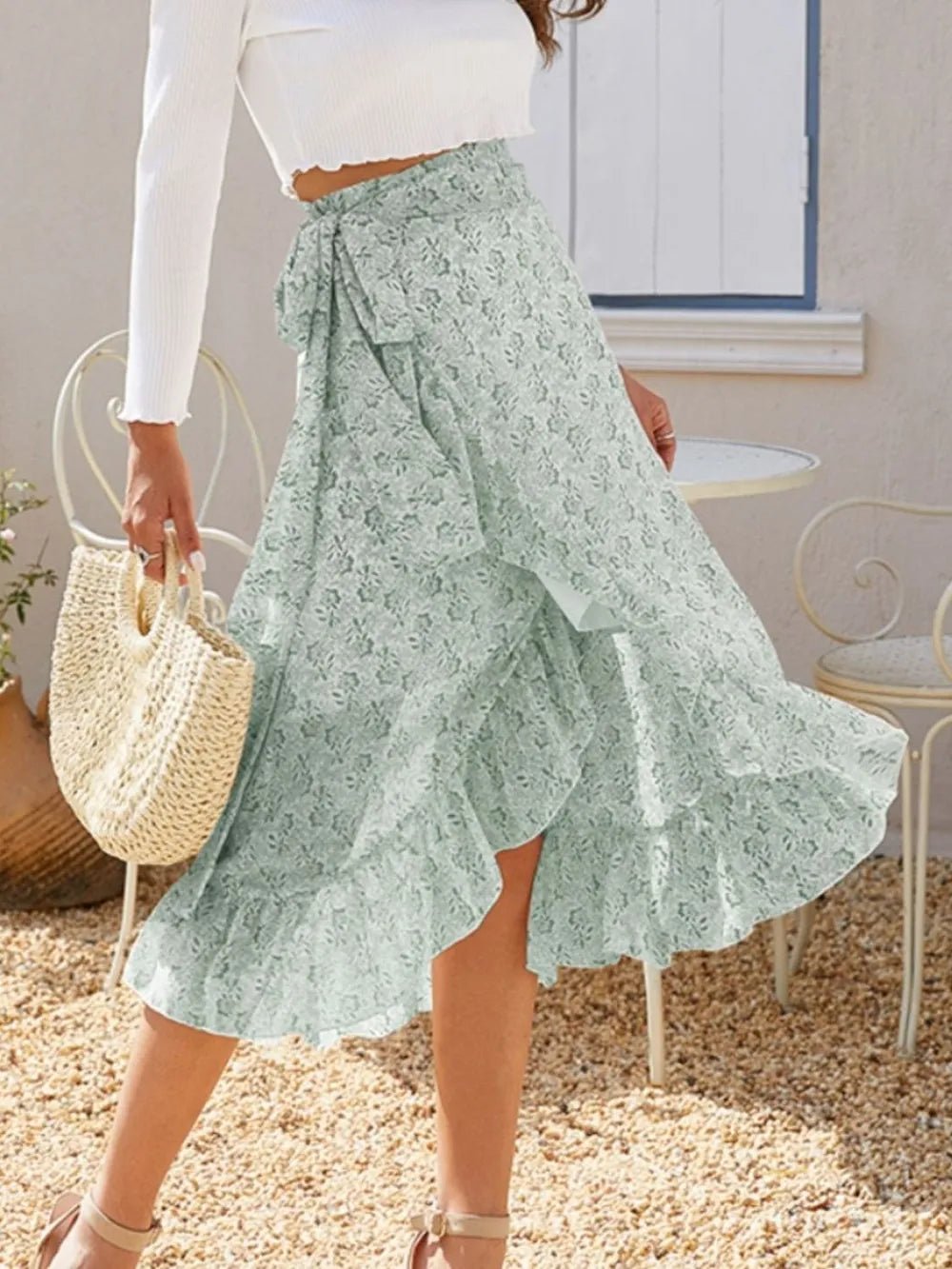 Printed Ruffled Midi Skirt - adritiX