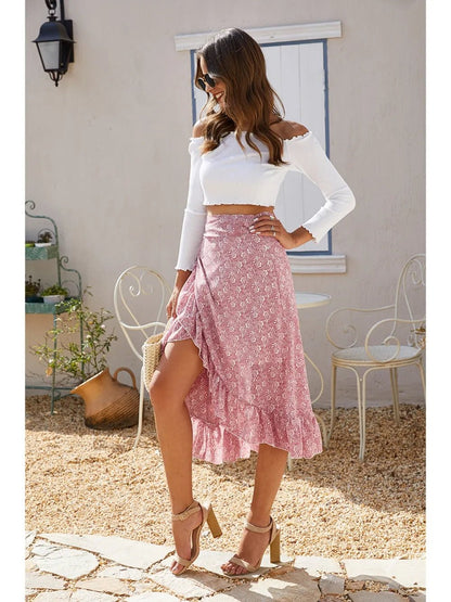 Printed Ruffled Midi Skirt - adritiX