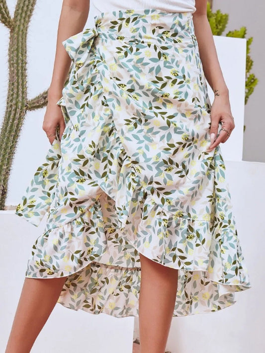 Printed Ruffled Midi Skirt - adritiX