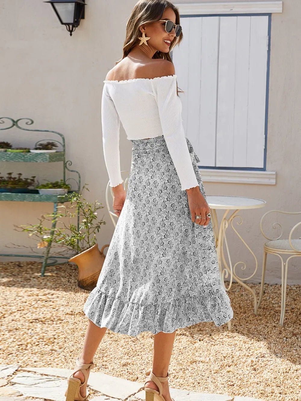 Printed Ruffled Midi Skirt - adritiX