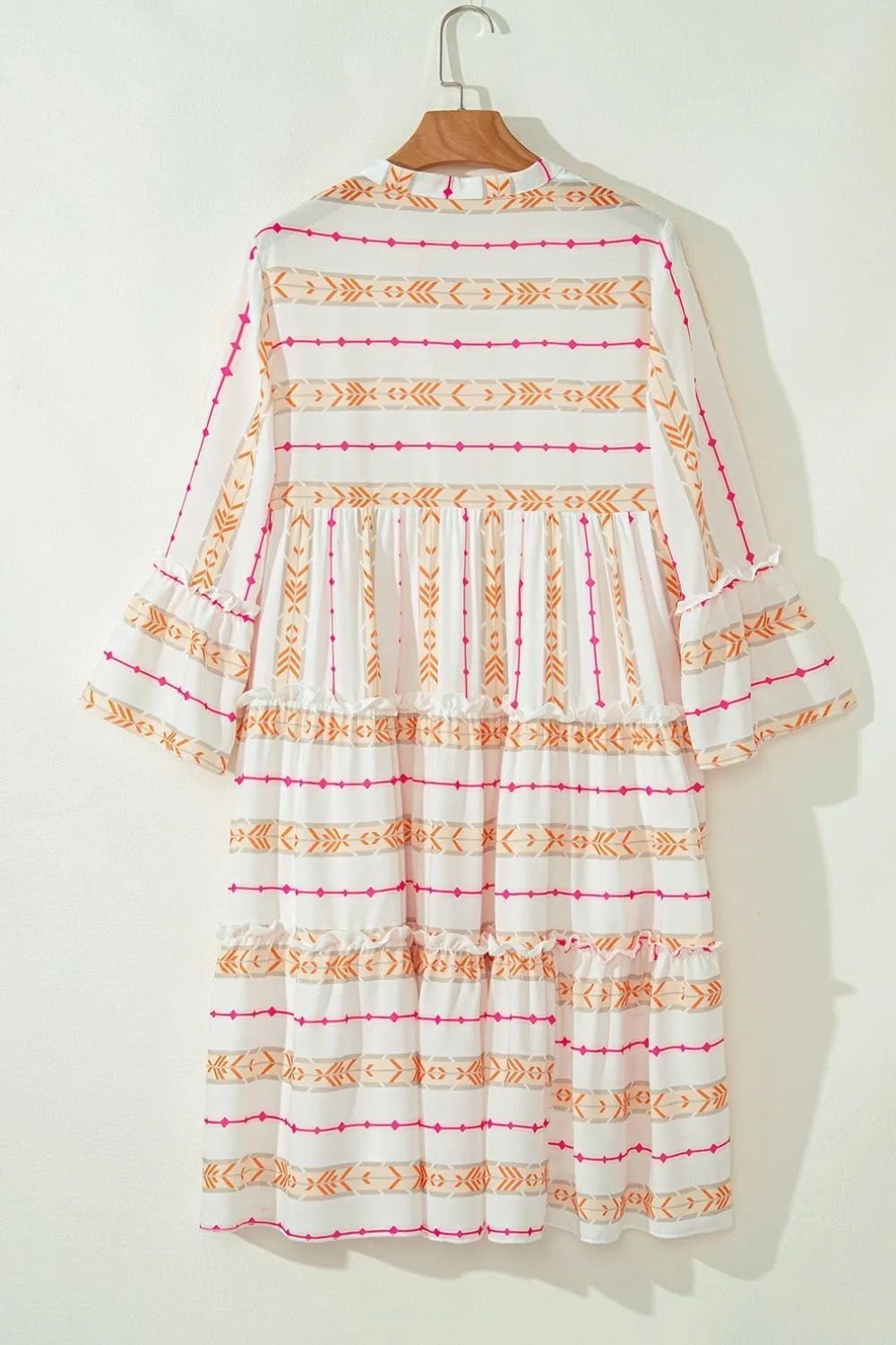 Printed Ruffled Notched Loose Dress - adritiX
