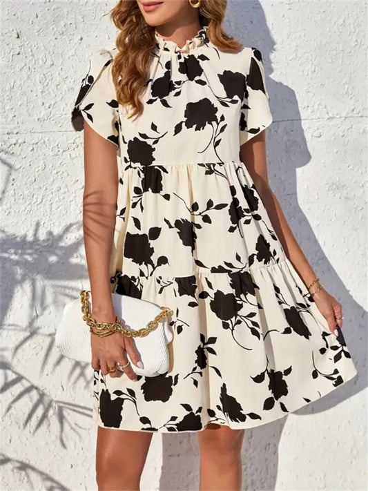 Printed Short Sleeve Mini Dress - adritiX