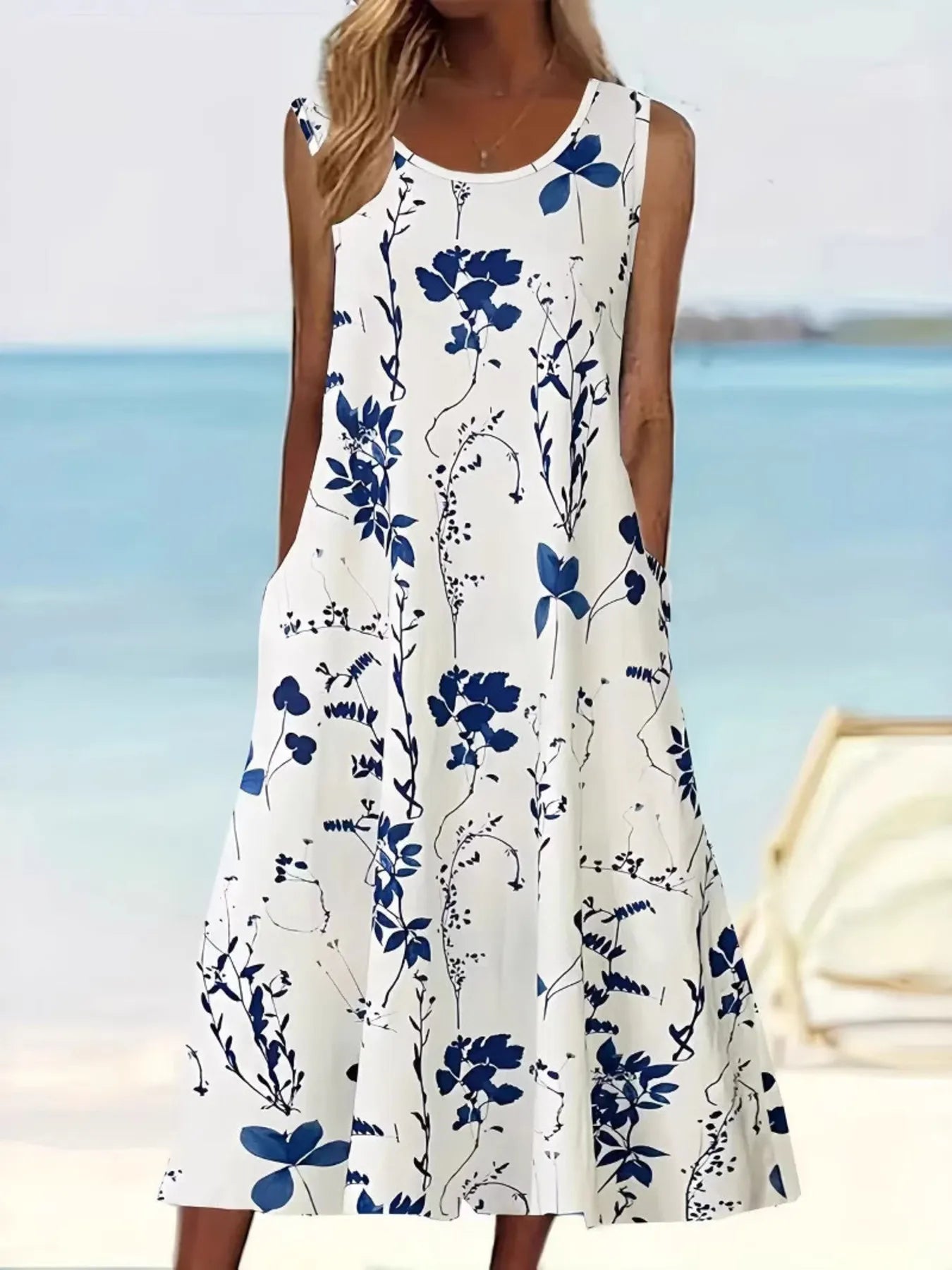 Printed Sleeveless Summer Midi Dress - adritiX