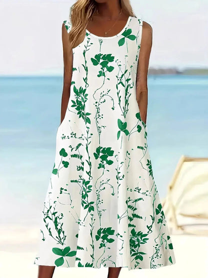 Printed Sleeveless Summer Midi Dress - adritiX