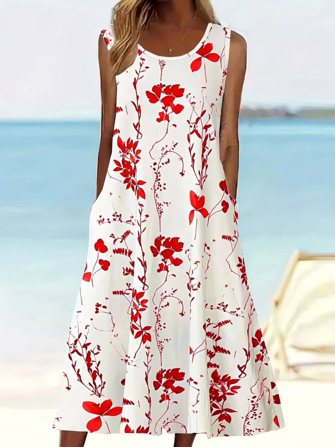 Printed Sleeveless Summer Midi Dress - adritiX