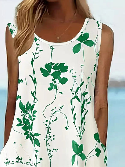 Printed Sleeveless Summer Midi Dress - adritiX