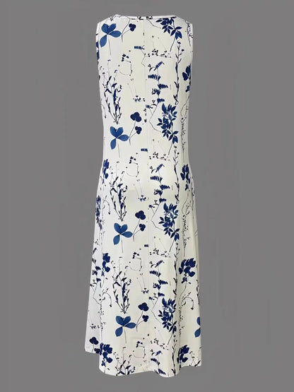 Printed Sleeveless Summer Midi Dress - adritiX