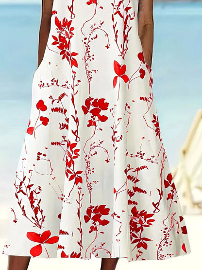 Printed Sleeveless Summer Midi Dress - adritiX