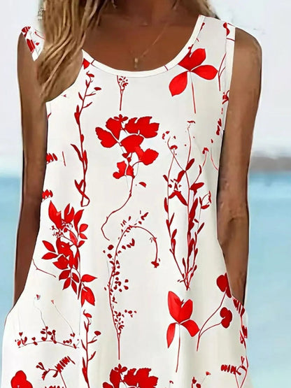 Printed Sleeveless Summer Midi Dress - adritiX