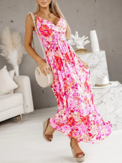 Printed Spaghetti Strap Maxi Dress - adritiX