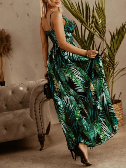 Printed Spaghetti Strap Maxi Dress - adritiX