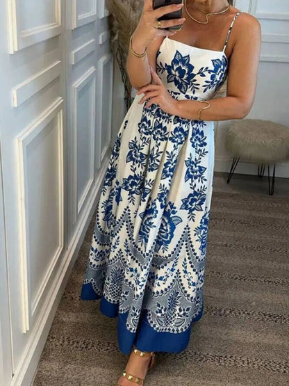 Printed Spaghetti Strap Maxi Dress - adritiX