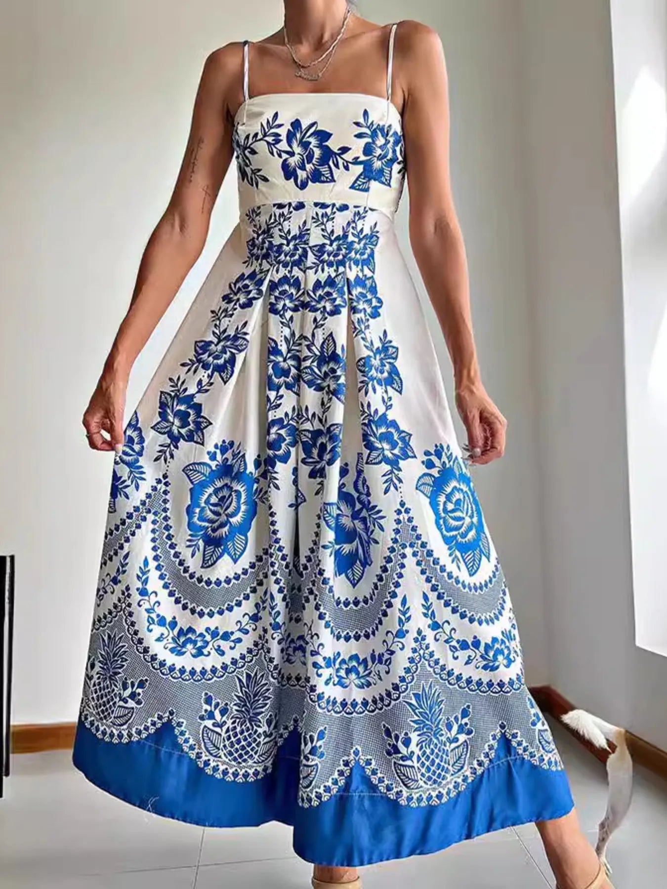 Printed Spaghetti Strap Maxi Dress - adritiX