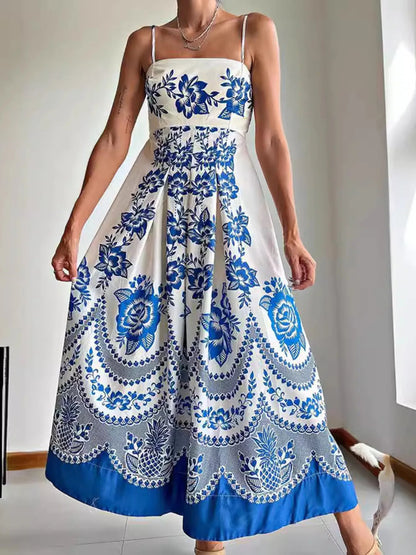 Printed Spaghetti Strap Maxi Dress - adritiX