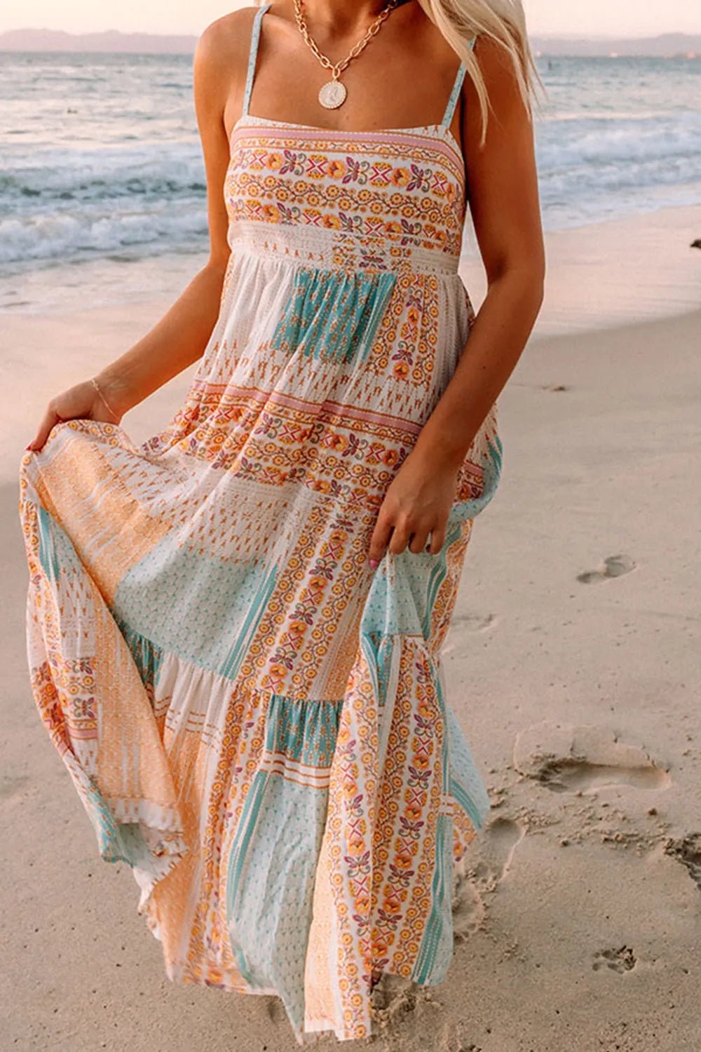 Printed Square Neck Cami Dress - adritiX